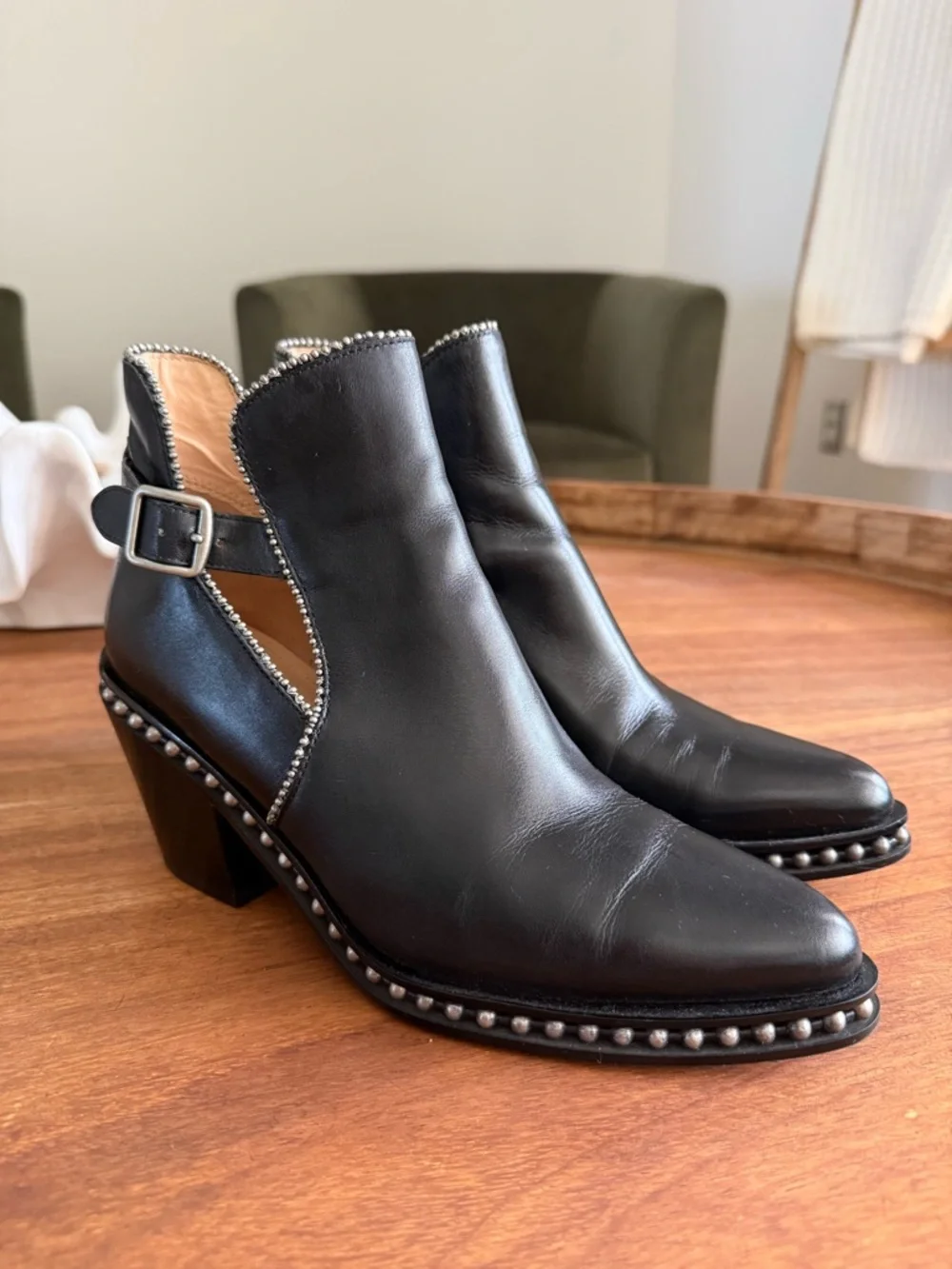 Coach Black Leather Studded Cutout Ankle Boots - Picture 1 of 4